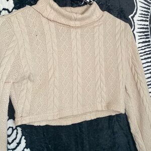 SHEIN Cream Cowl Neck Cable Knit Sweater